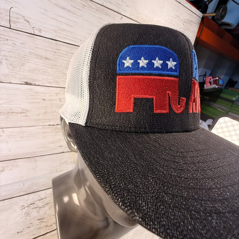 Pacific Headwear Raised Right Republican GOP Elephant Trucker Hat Snapback Black